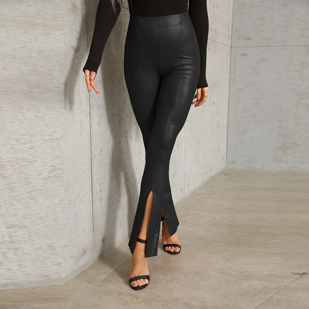 High Waist Flared Faux Leather Pants