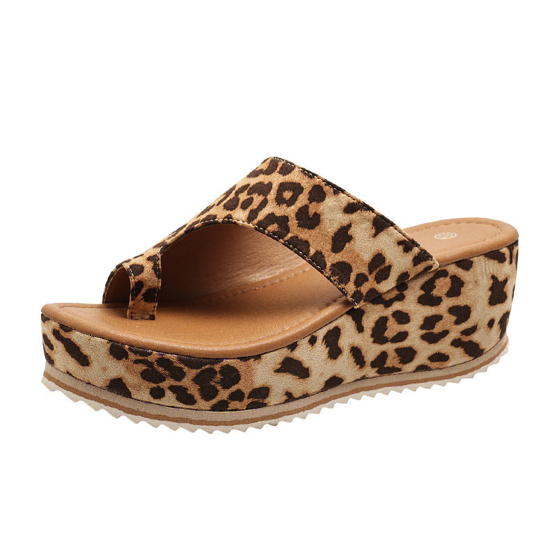 Leopard Print Wedge Thick-sole Flip Flops