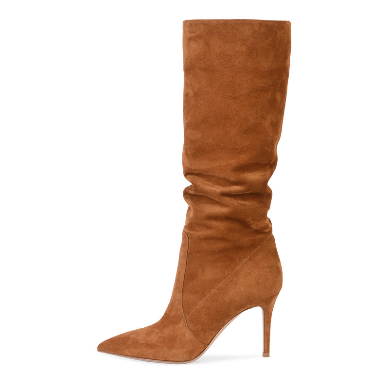 Suede Brown Stiletto Heel Boots