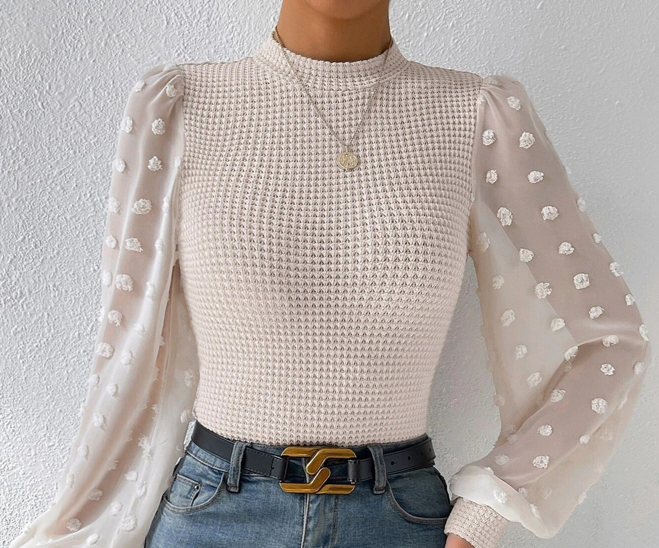 Knitwear Round Neck Stitching Long Sleeve Shirt