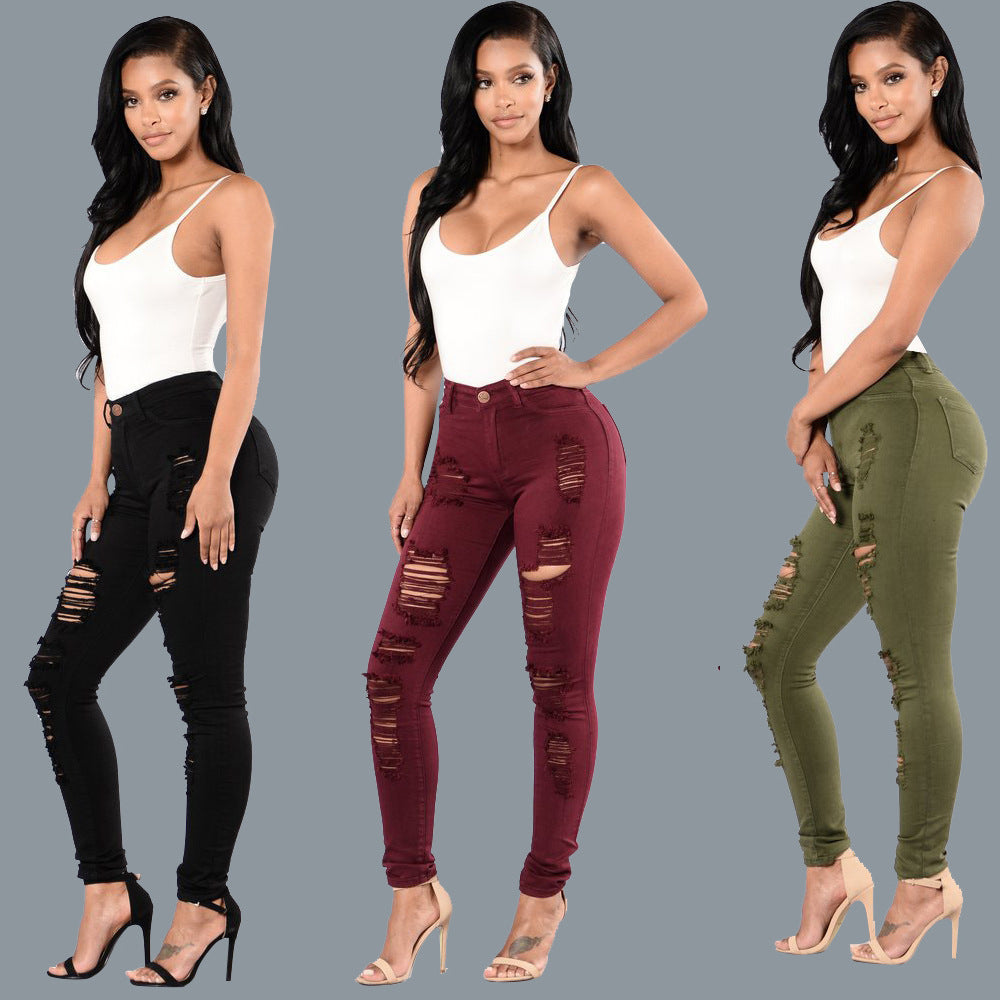 Slim-fit Multi-color Knee Ripped Jeans Repair