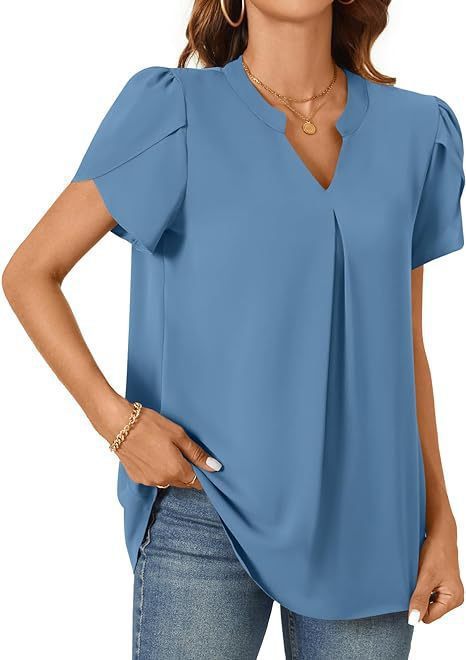 Simple Fashion Loose V-neck Petal Sleeve Short Sleeve Shirt