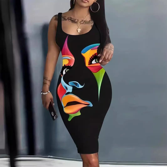 Plus Size Letter Print Fashion Sleeveless Dress Women