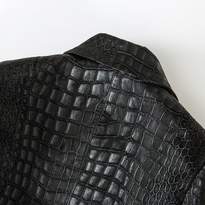 Black Crocodile Leather Jacket