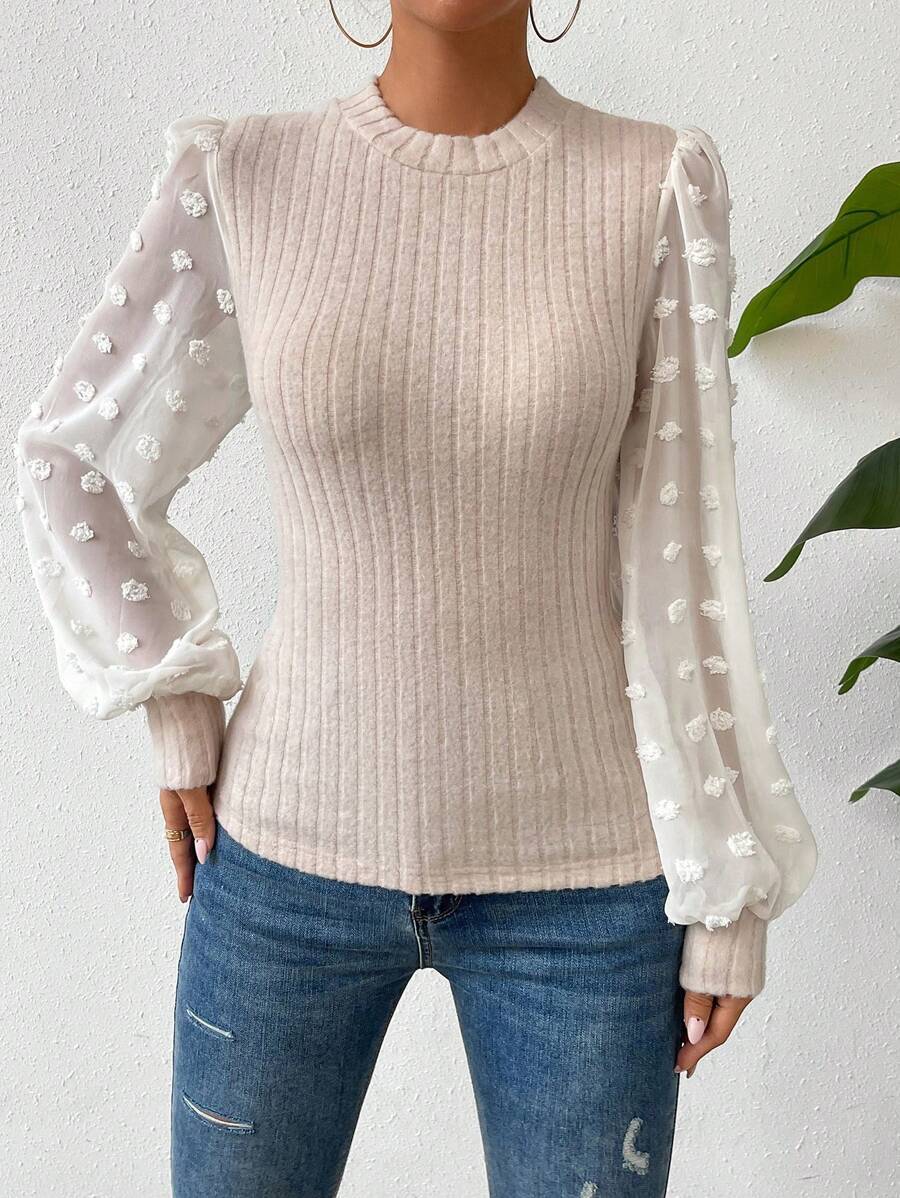 Knitwear Round Neck Stitching Long Sleeve Shirt