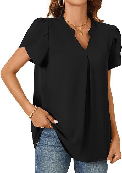 Simple Fashion Loose V-neck Petal Sleeve Short Sleeve Shirt