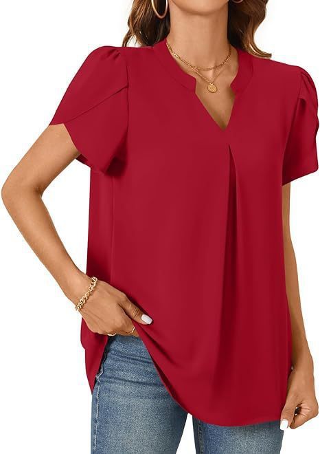 Simple Fashion Loose V-neck Petal Sleeve Short Sleeve Shirt