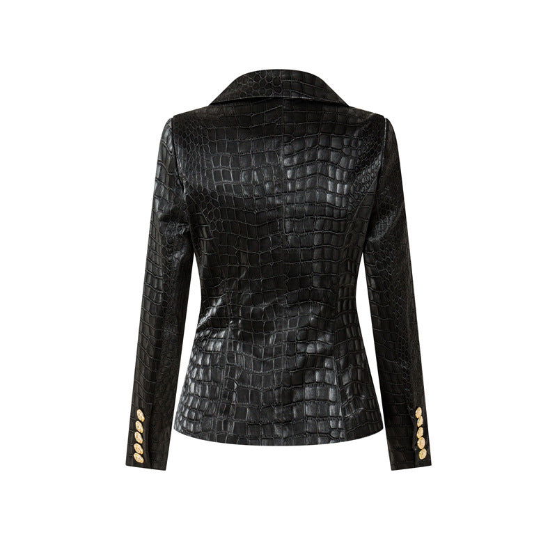 Black Crocodile Leather Jacket