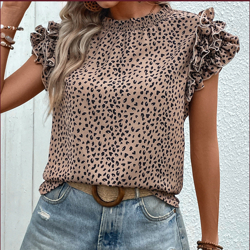 Short Sleeve Leopard-print Blouse