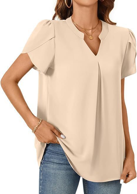 Simple Fashion Loose V-neck Petal Sleeve Short Sleeve Shirt