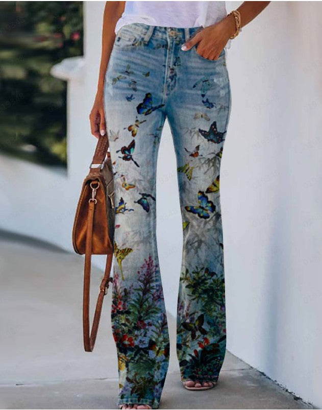 Floral Print Blue Jeans