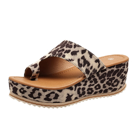 Leopard Print Wedge Thick-sole Flip Flops