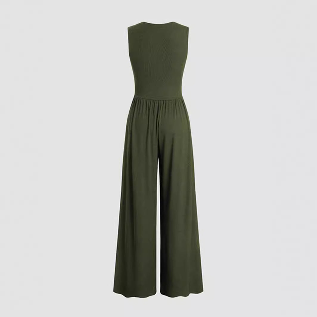 Women's Pleated Stretch Wide Leg Jumpsuit