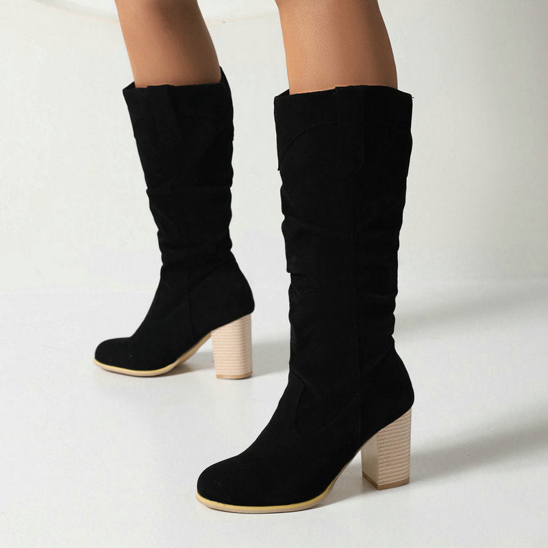 Suede Mid High Heel Boots