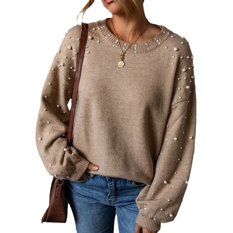 Loose Fit Beaded Long Sleeve Sweater