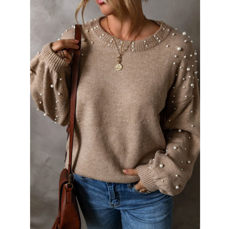 Loose Fit Beaded Long Sleeve Sweater