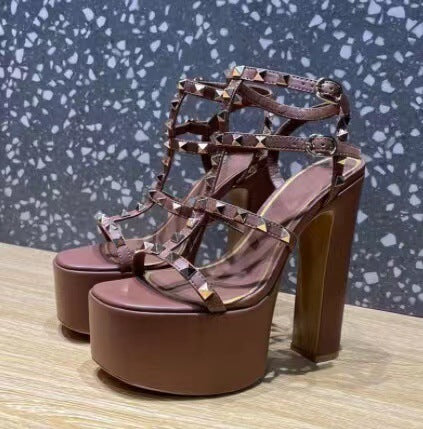 Womens' Bedazzled Leather Platform Sandals