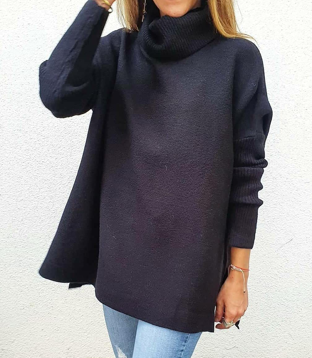 Turtleneck Sweater Mid Length Batwing Sleeve