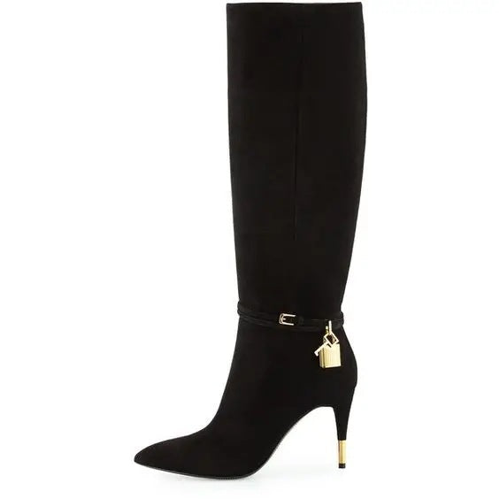 Calf High Gold Heel Stiletto Boots