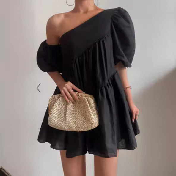 Casual Loose Off-the-shoulder Puff Sleeve Dress