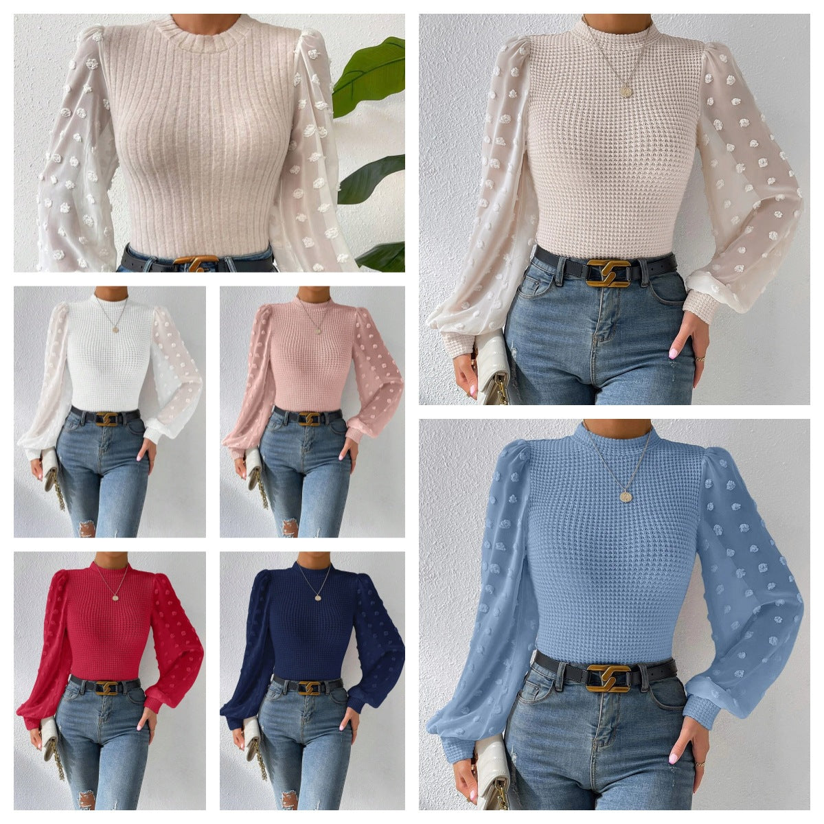 Knitwear Round Neck Stitching Long Sleeve Shirt