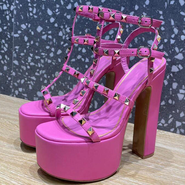 Womens' Bedazzled Leather Platform Sandals