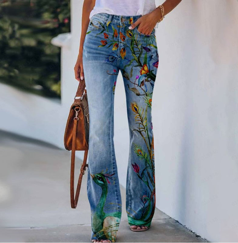 Floral Print Blue Jeans