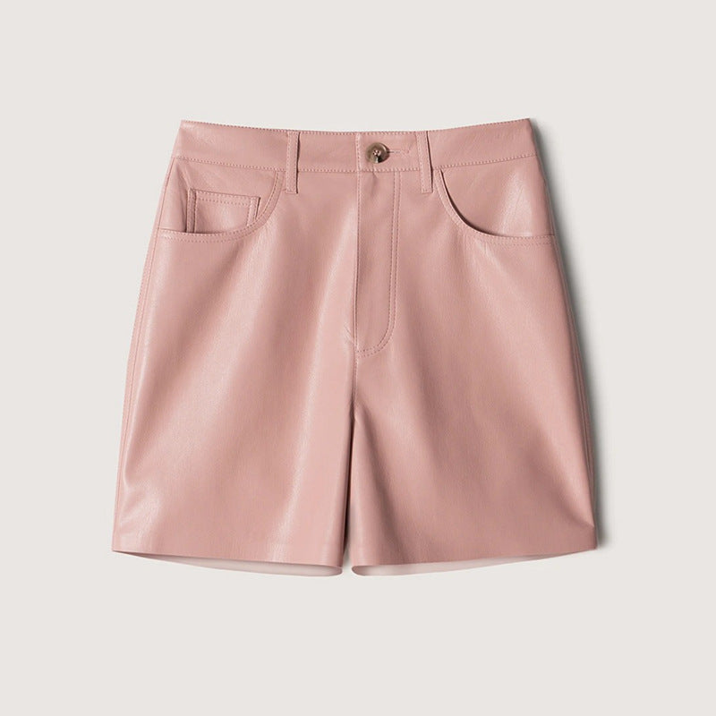 Casual Niche Leisure Commute Leather High Waist Shorts