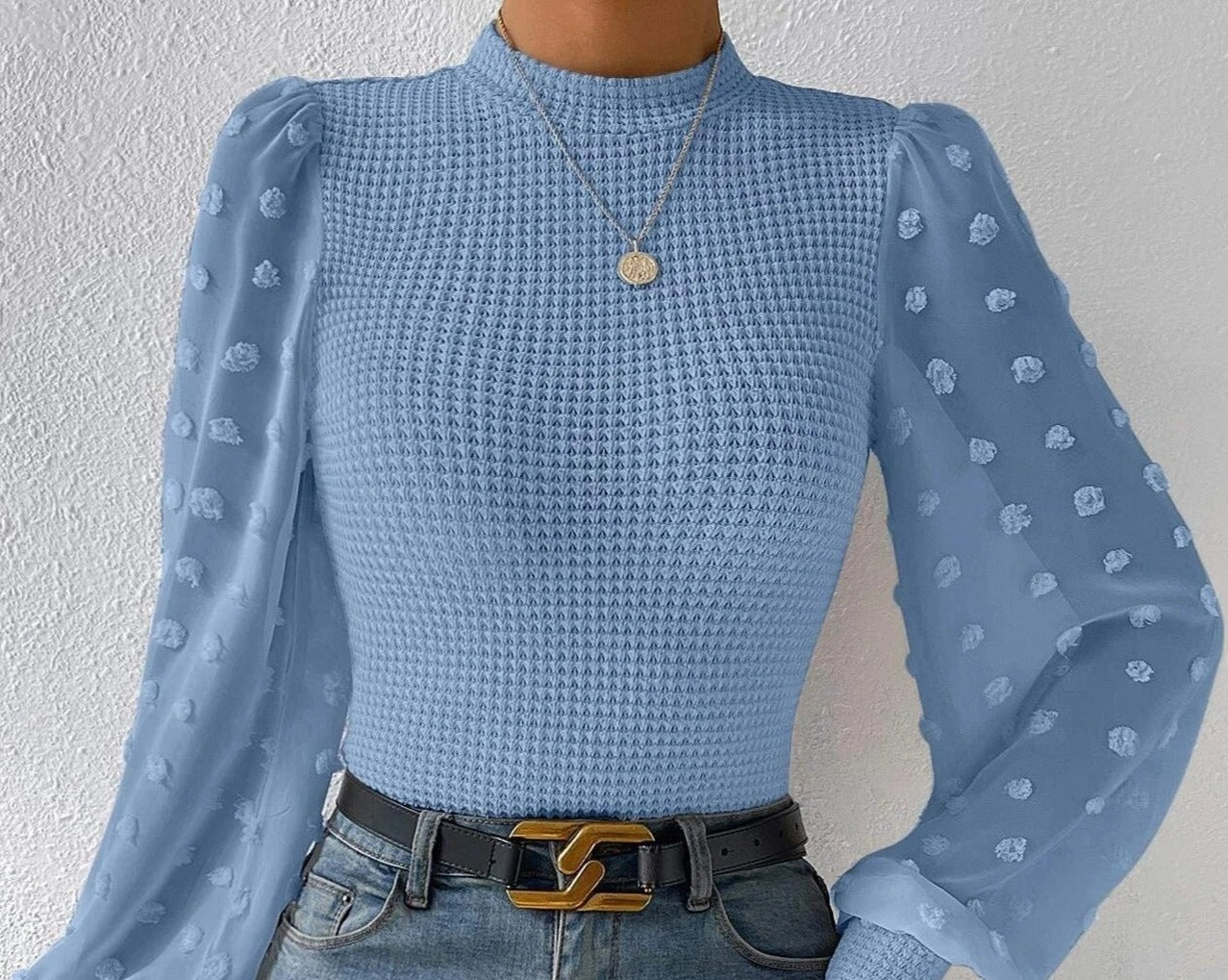 Knitwear Round Neck Stitching Long Sleeve Shirt