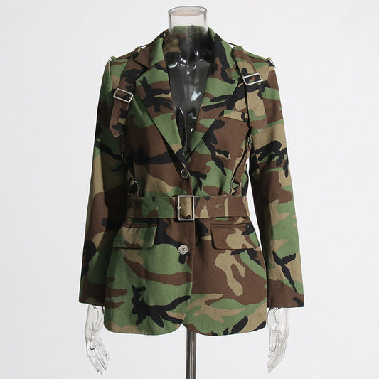 Women's Printed Lace-up Camouflage Jacket