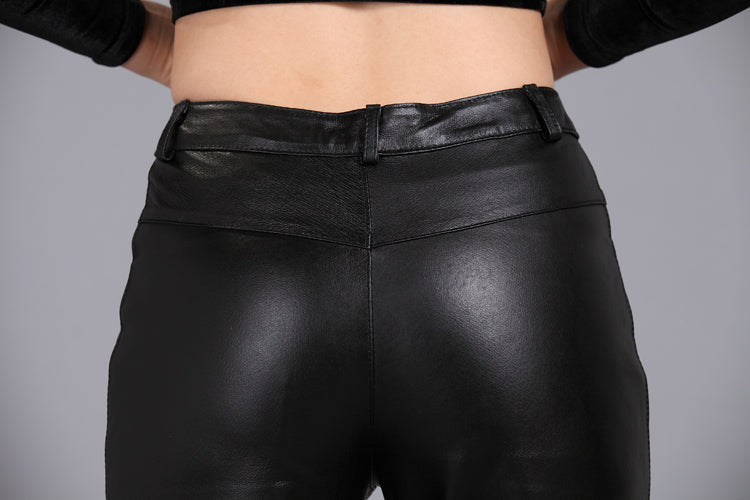 Solid Color Bootcut Leather Leather Pants