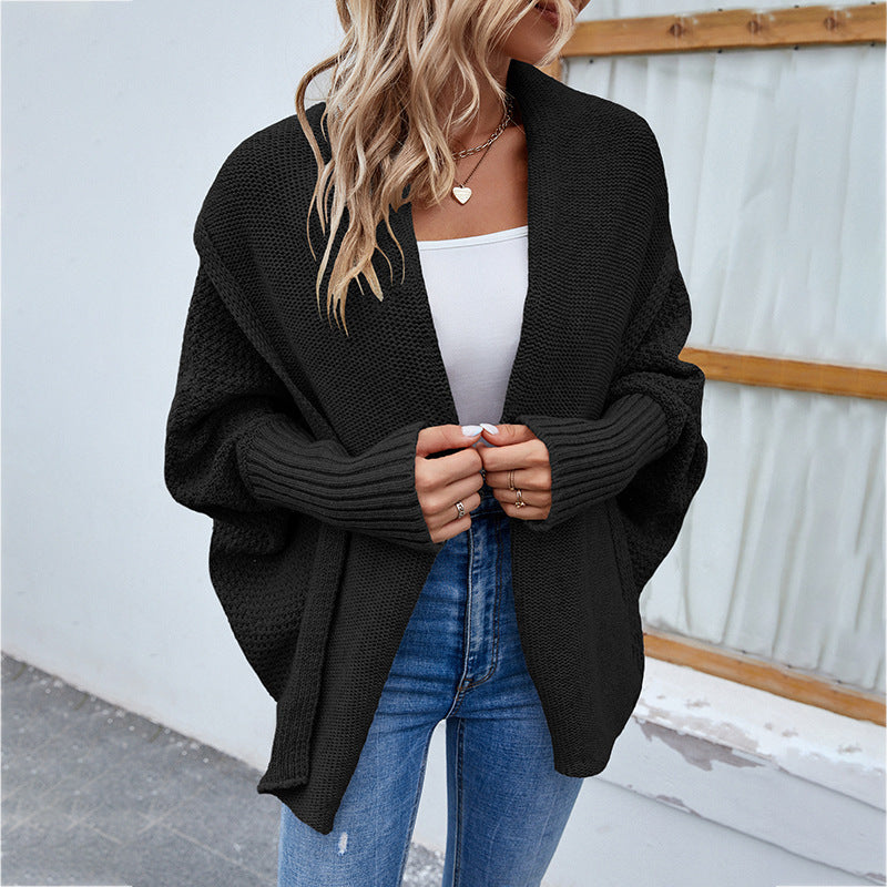 Loose Knitted Sweater Solid Color Long Sleeve Large Lapel Cardigan Autumn And Winter Fashion Jacket