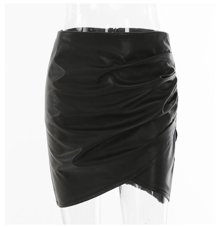 Discounted Leather Wrap Mini Skirt