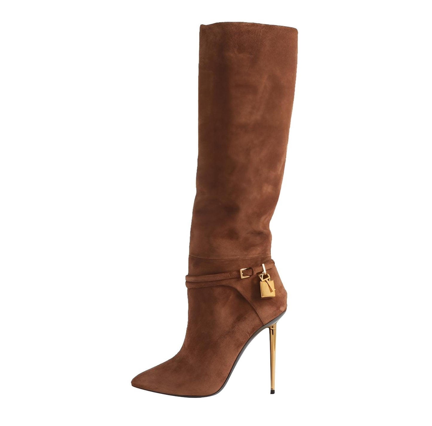 Calf High Gold Heel Stiletto Boots