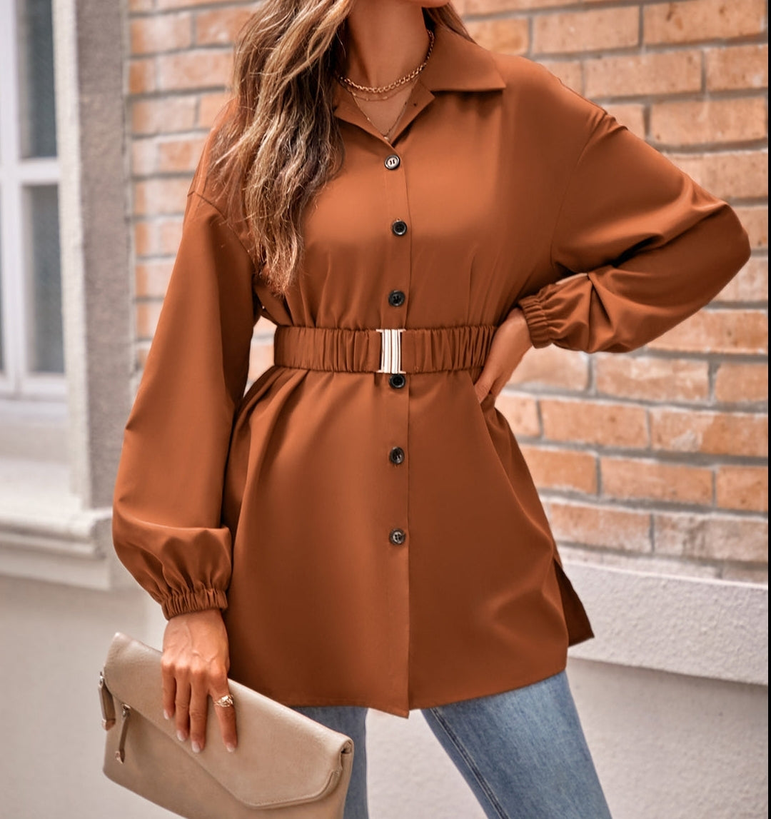 Belted Buttoned Down Blouse