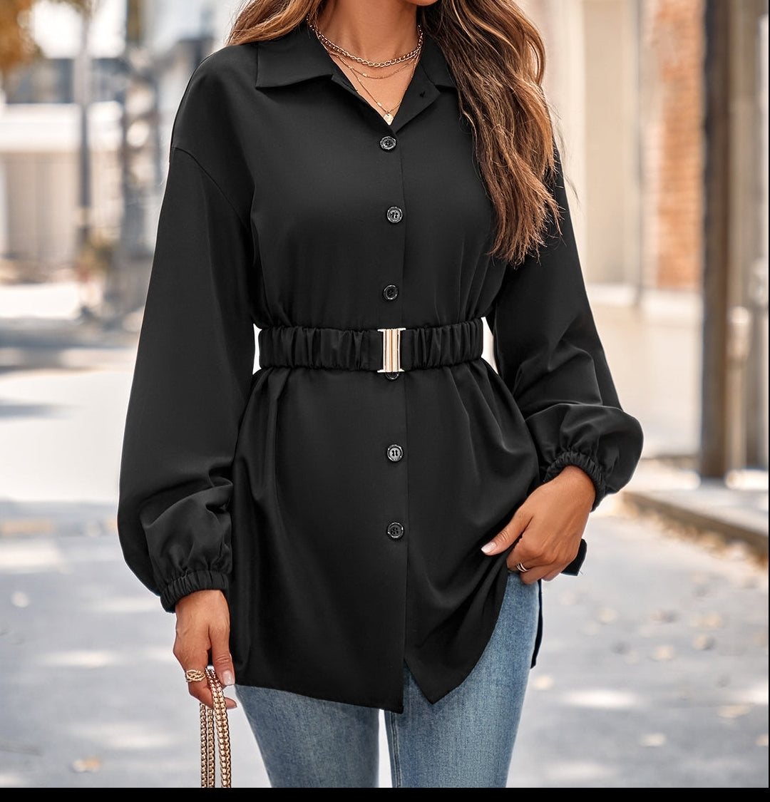 Belted Buttoned Down Blouse